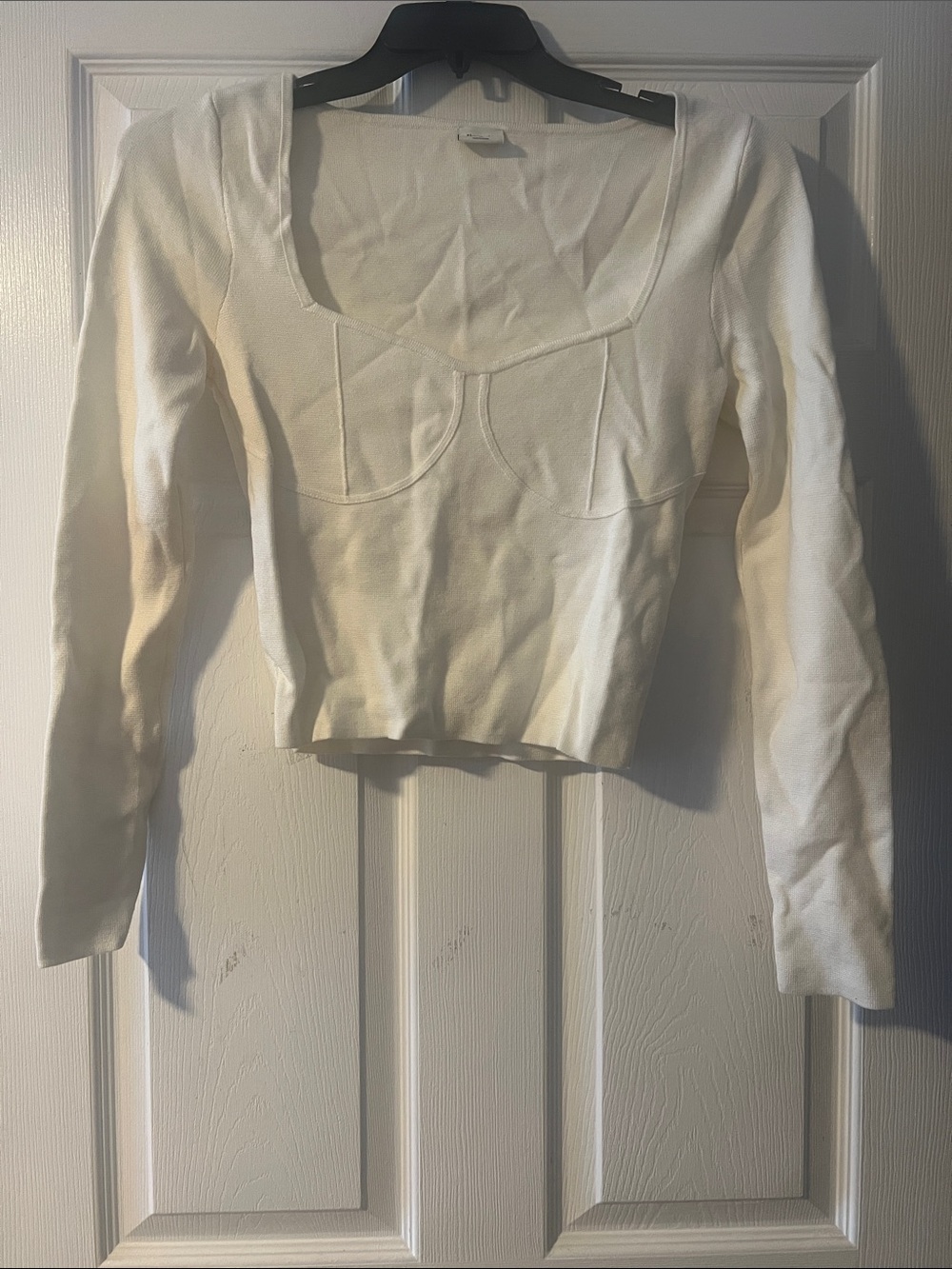 Abercrombie & Fitch Cream Long-Sleeve Scoop Crop Top